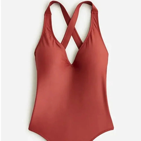 J Crew Swimsuit Bathing Suit One Piece V-Neck Cross Back Red New Plus Size 22 DD - Picture 7 of 7